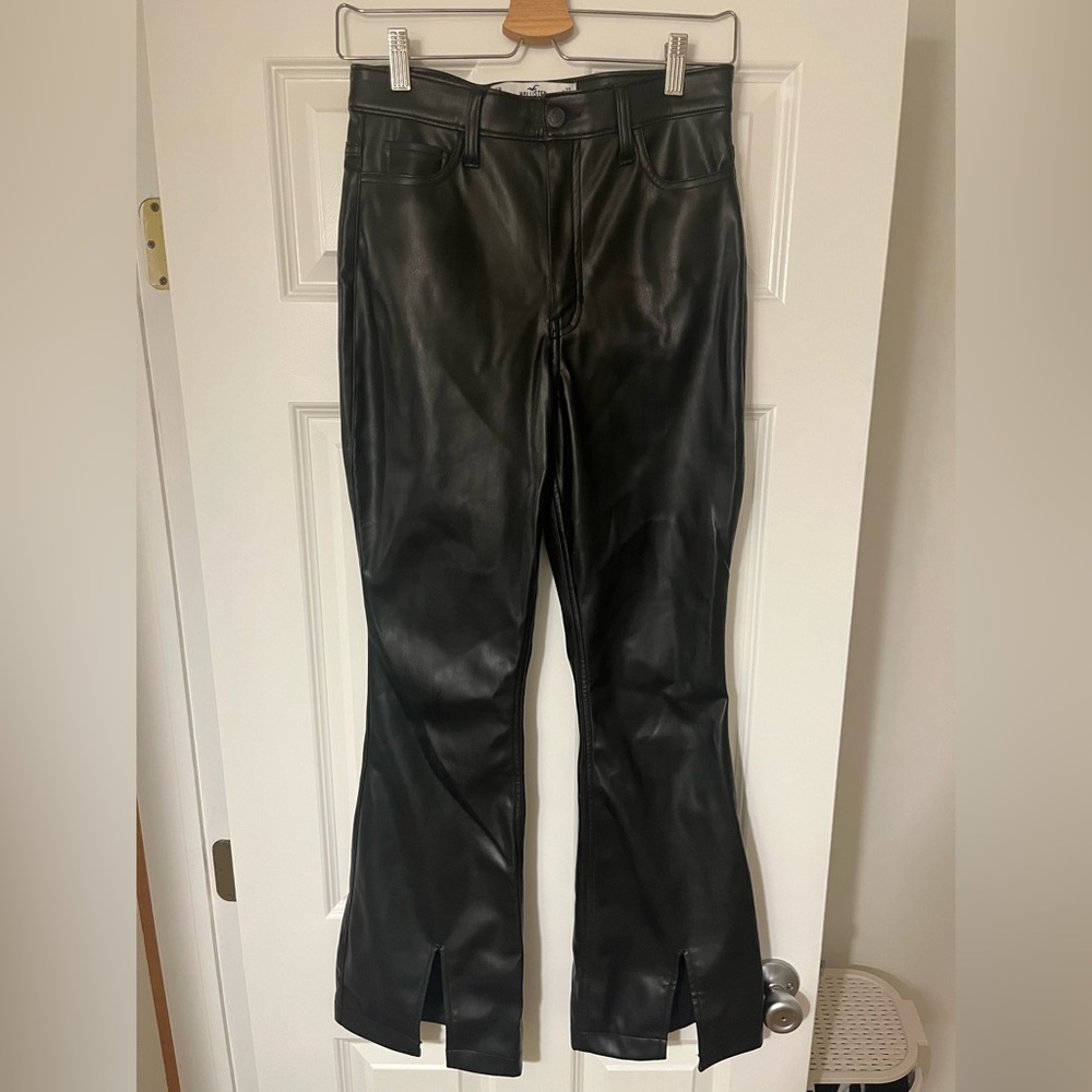 Flare split leg leather pants